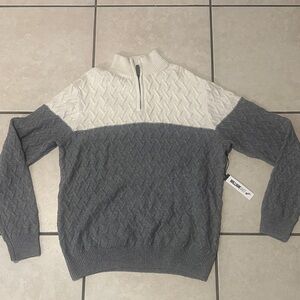 NWT William Rast 1/4 Zip Color Block Gray and White Cotton/Wool SweaterL